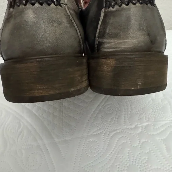 John Fluevog Grant Leather Derby Shoes Washed Black Distressed Finish Size 11 - Picture 10 of 15